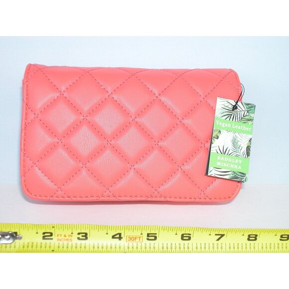 Badgley Mischka Vegan Leather Quilted Coral Crossbody Bag With Chain Strap - Picture 5 of 6